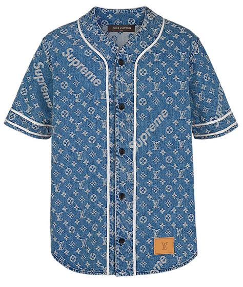 supreme lv denim baseball shirt|supreme x louis vuitton denim.